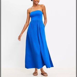 LOFT Beach Strapless Mixed Media Pocket Maxi Dress